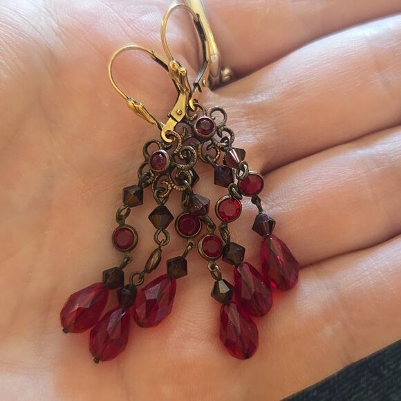 Vintage Gold Filled Red Dangle Earrings - Picture 2 of 9